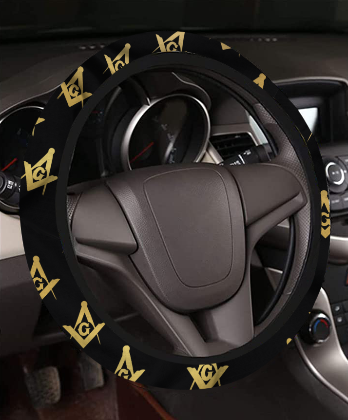 Master Mason Blue Lodge Steering Wheel Cover - White & Gold - Bricks Masons
