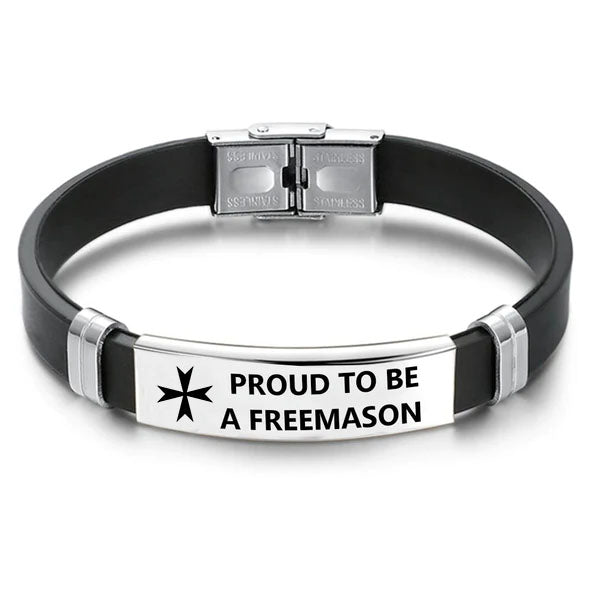 Order Of Malta Commandery Bracelet - Steel & Leather - Bricks Masons