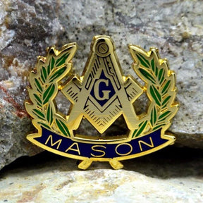 Master Mason Blue Lodge Lapel Pin - Olive Branch Square and Compass G - Bricks Masons