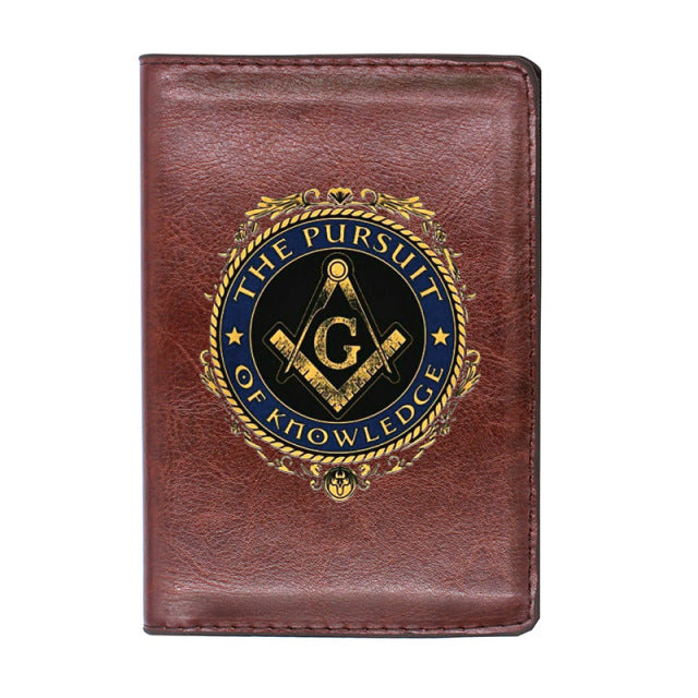 Master Mason Blue Lodge Wallet - The Pursuit Of Knowledge PU Leather Passport & Credit Card Holder Black/Brown - Bricks Masons