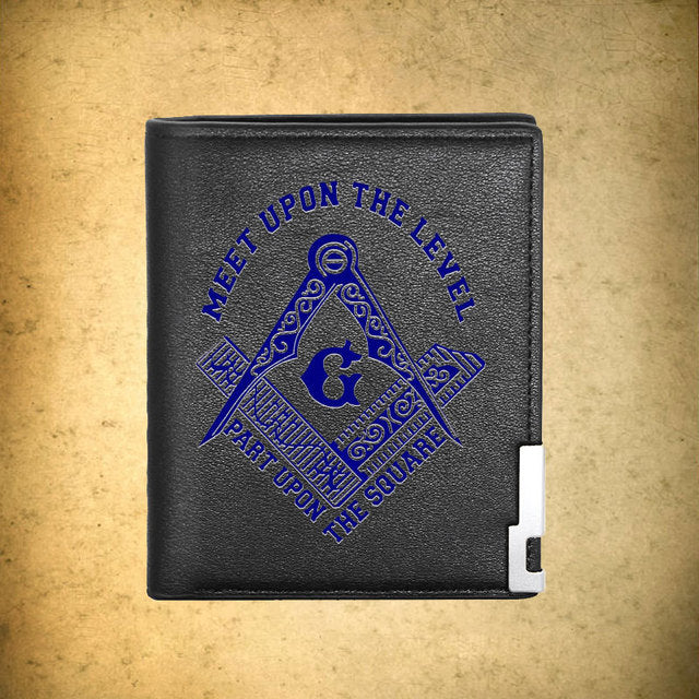 Master Mason Blue Lodge Wallet - Meet Upon The Level Black & Brown - Bricks Masons