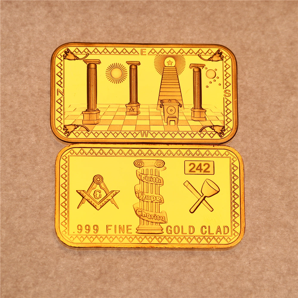 Master Mason Blue Lodge Coin - Golden Bar 999 Fine Gold Clad - Bricks Masons