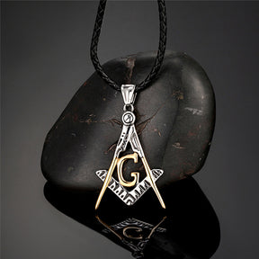 Master Mason Blue Lodge Necklace - Stainless Steel Square and Compass - Bricks Masons