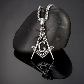 Master Mason Blue Lodge Necklace - Stainless Steel Square and Compass - Bricks Masons