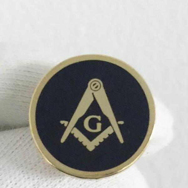 Square and Compass with G Round Black Lapel Pin - Bricks Masons