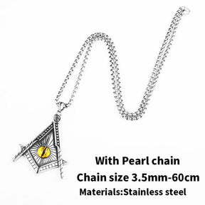 Yellow Eye Stainless Steel Masonic Necklace - Bricks Masons